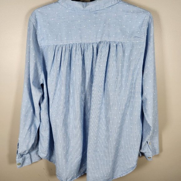 J Jill Top Womens L Blue Long Sleeve Button Up Cotton Polka Dot Embroidered - Picture 7 of 11